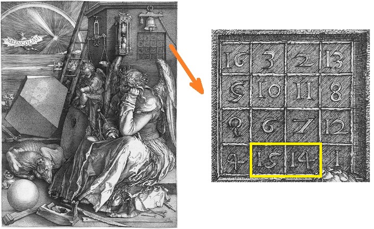 magisch vierkant op Melencolia I (Dürer)